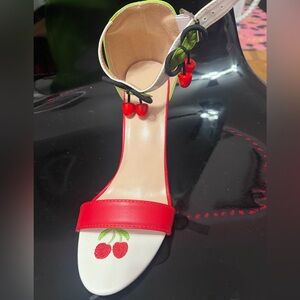 Red and White Cherry Embellished Women's Sandals